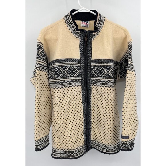 DALE OF NORWAY Beige Wool Fair Isle Full Zip Knit Ski Sweater NO SIZE TAG - Picture 1 of 7